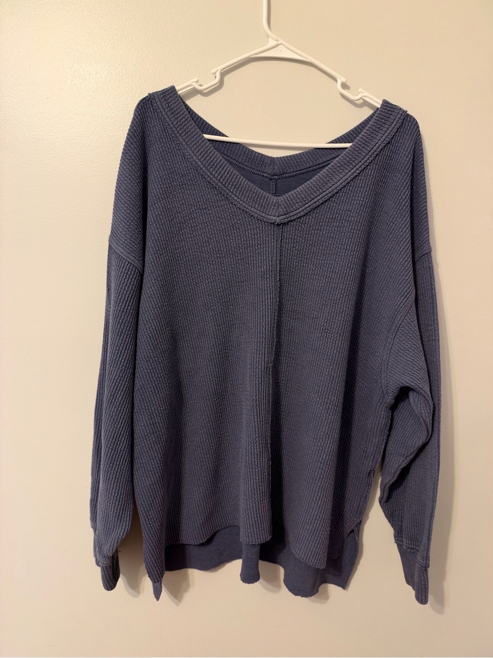 aerie Waffle-Knit V-Neck Sweater in Slate Blue